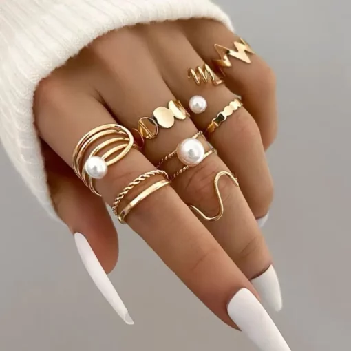 Elegant-Pearl-Stone-Wave-Joint-Ring-Sets-Charms-Geometry-Gold-Color-Alloy-Metal-Jewelry-8pcs-K.webp